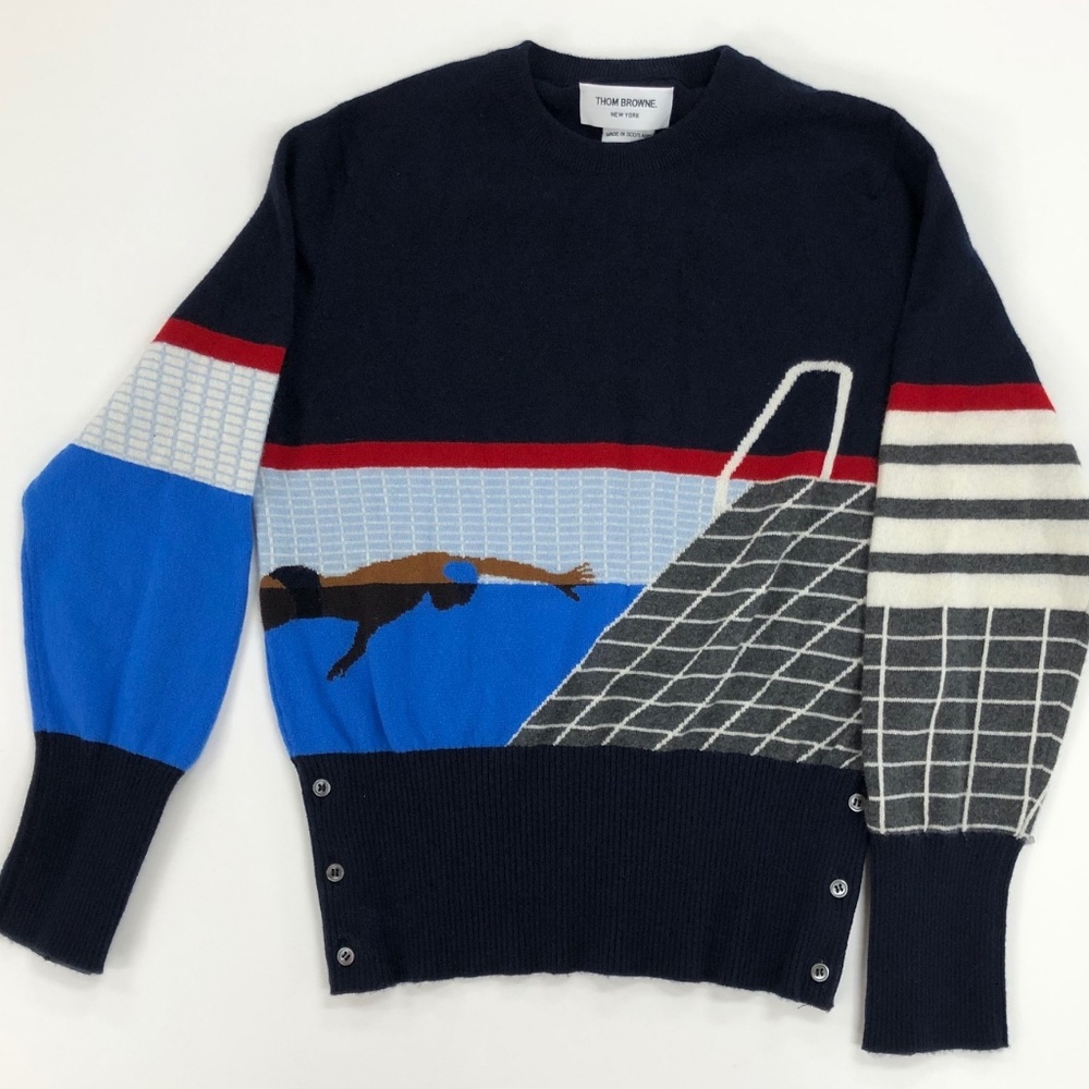 Thom Browne, 4-Bar Poolside Intarsia Pullover - Picture 3 of 4